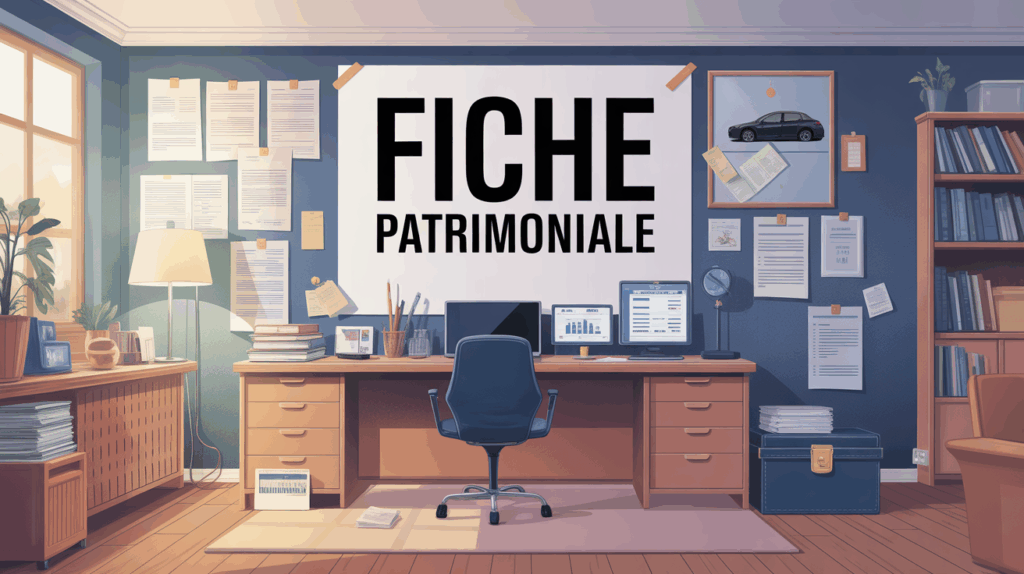 Illustration fiche patrimoniale bureau, dossiers et actifs