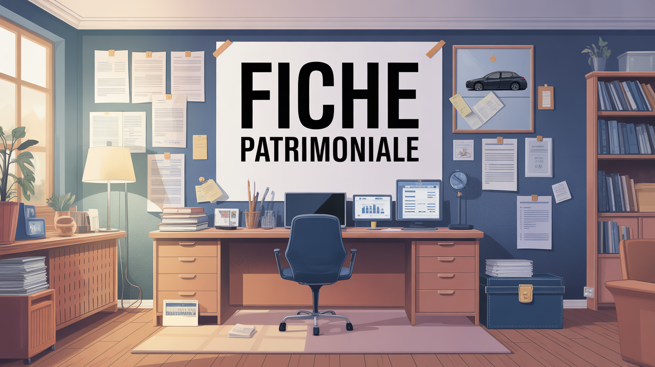 Illustration fiche patrimoniale bureau, dossiers et actifs