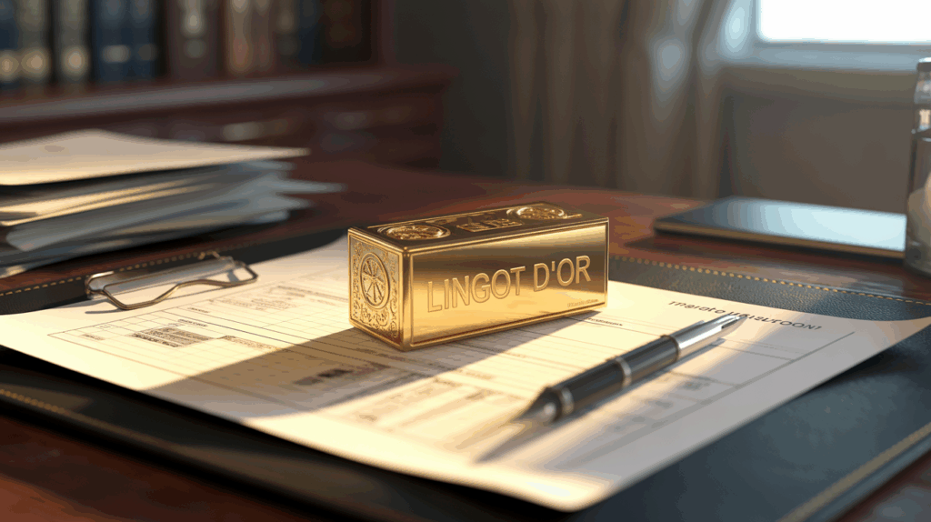 Illustration lingot d'or succession documents officiels
