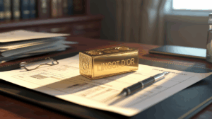Illustration lingot d'or succession documents officiels