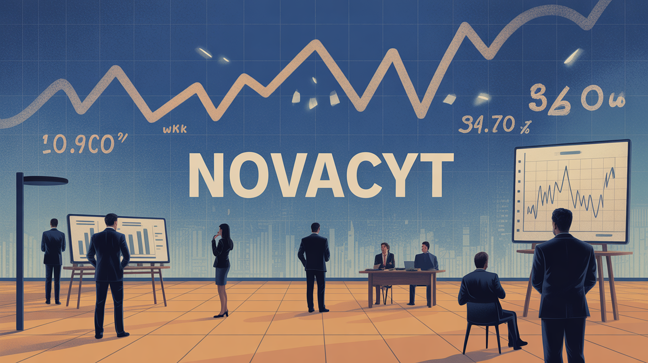 Illustration scene marche financier analyse action Novacyt