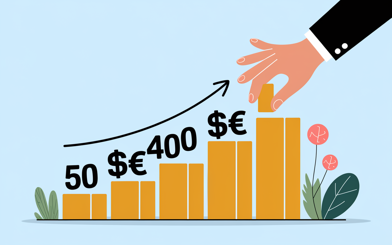 graphique de croissance main ajoutant une piece 50 euros à 400 euros