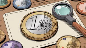 piece de 1 euro rare avec autres euros et loupe