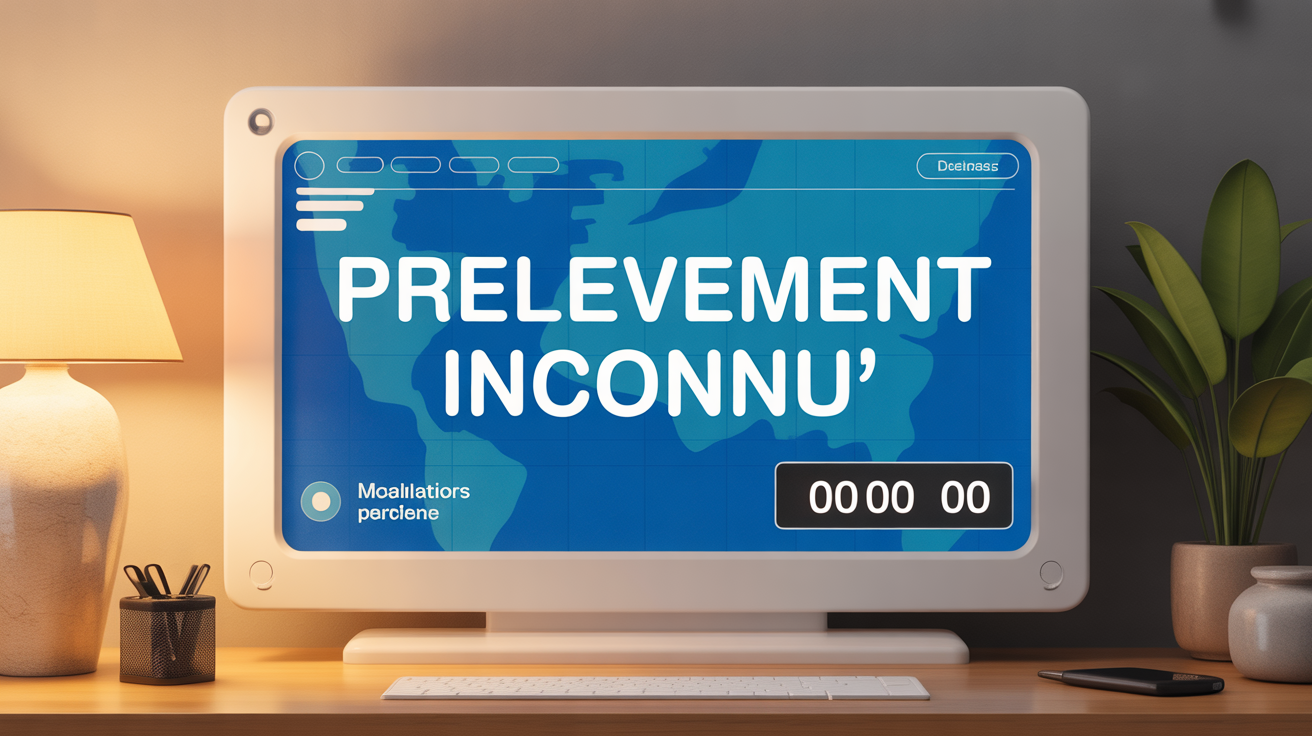 écran bancaire avec prélèvement inconnu et carte bleue