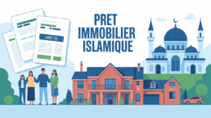 pret immobilier islamique illustration famille maison mosquee