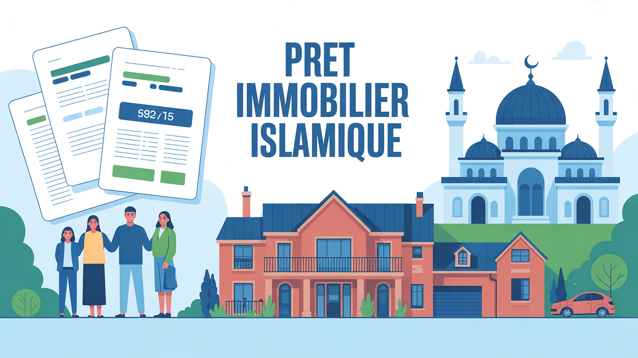 pret immobilier islamique illustration famille maison mosquee
