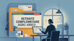 Illustration retraite complementaire Agirc-Arrco dossier banque ordinateur senior