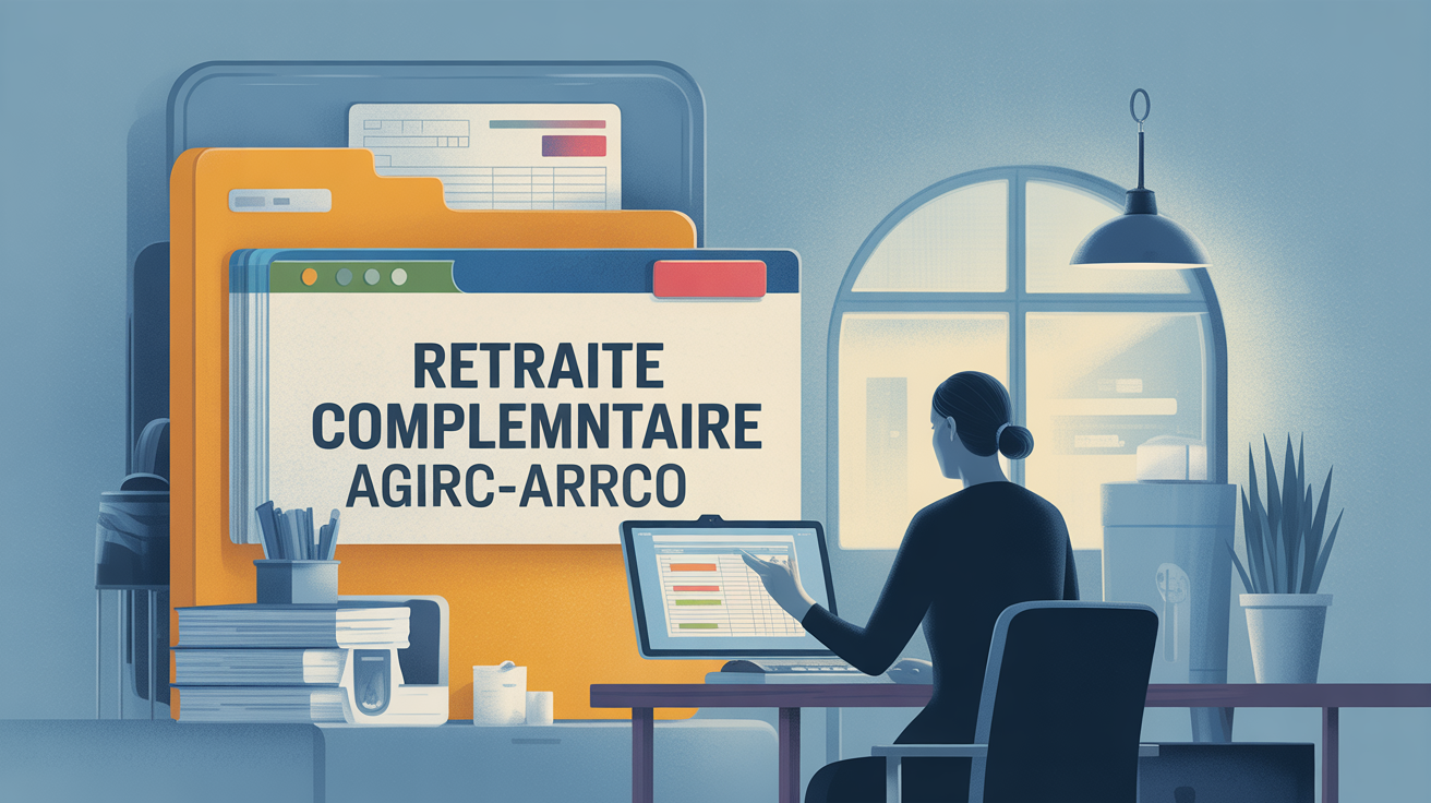 Illustration retraite complementaire Agirc-Arrco dossier banque ordinateur senior