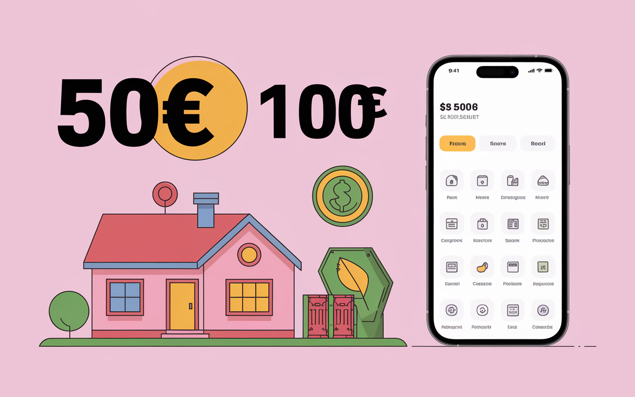 tableau stylisé produits financiers illustration epurée 50 euros 100 euros