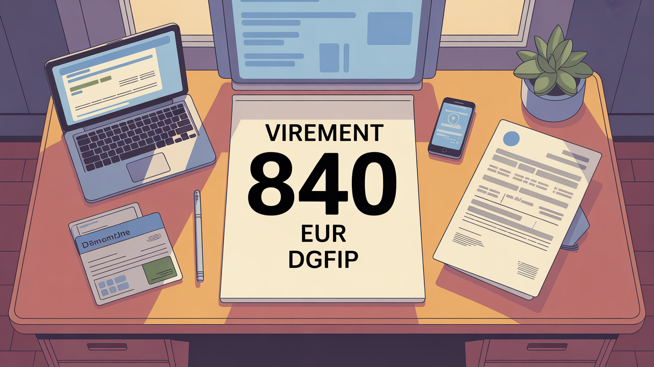Illustration virement 840 EUR DGFIP sur bureau