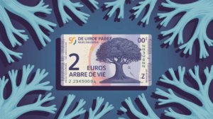 piece 2 euros Arbre de Vie sur fond bleu stylise