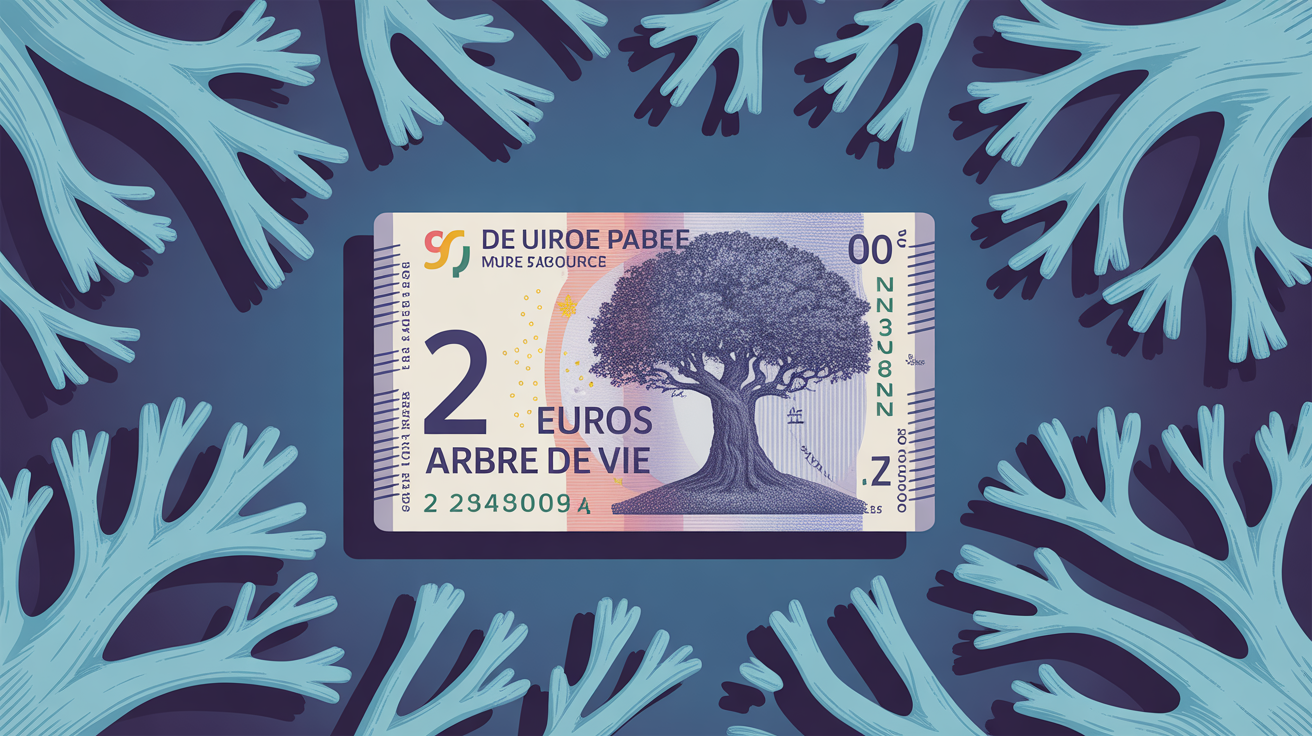 piece 2 euros Arbre de Vie sur fond bleu stylise