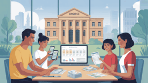 Scène famille autour documents CIC appli mobile