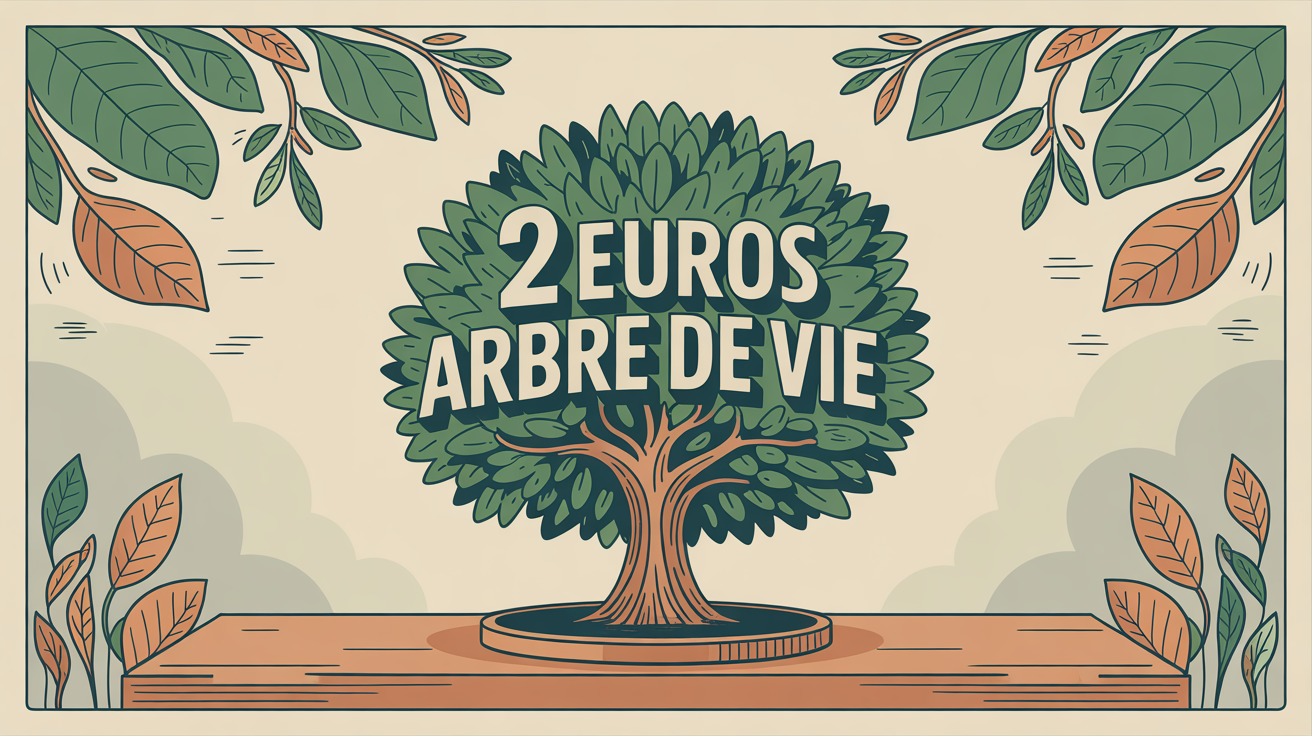 piece 2 euros Arbre de Vie brillante gros plan sur table bois