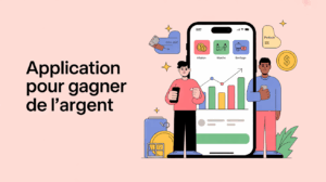 Personnages avec smartphone illustrant application pour gagner de l'argent