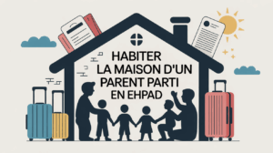 Maison familiale silhouettes valises papiers habiter maison parent EHPAD