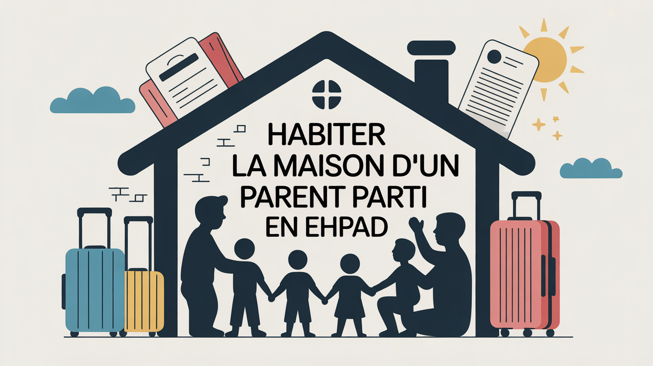 Maison familiale silhouettes valises papiers habiter maison parent EHPAD