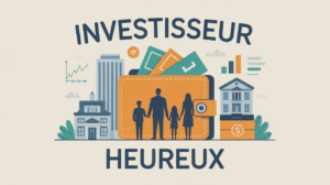 Investisseur heureux devant immobilier et graphique