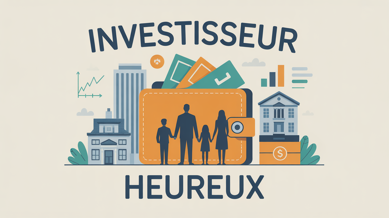 Investisseur heureux devant immobilier et graphique