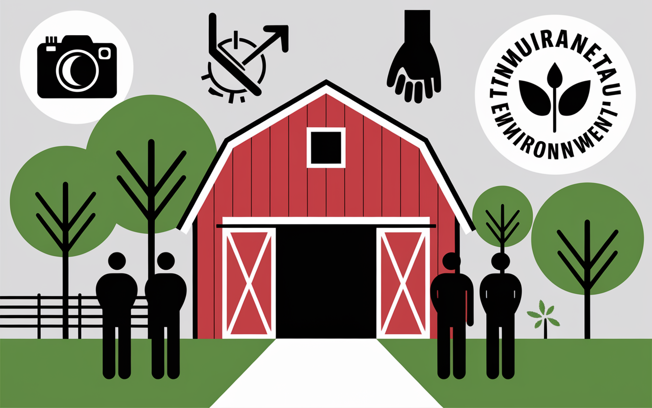 Pictogrammes securite garanties autour d'un barn moderne