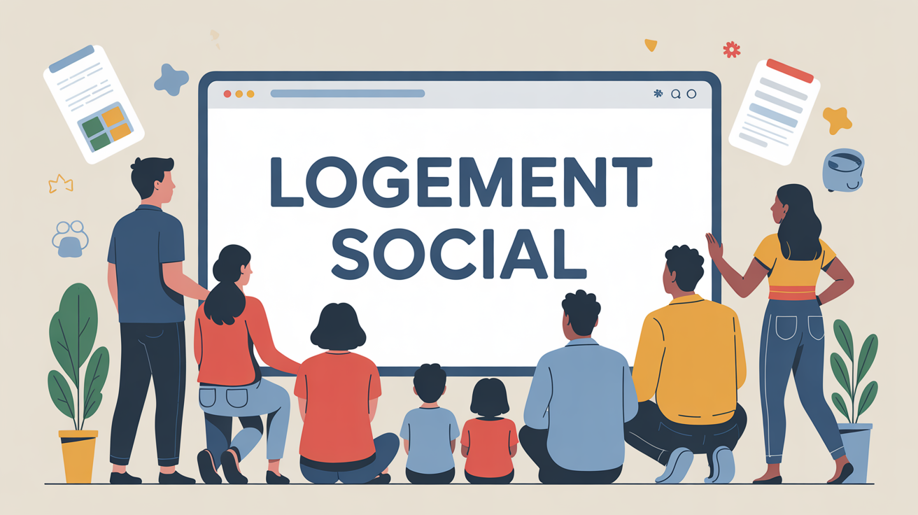 illustration famille diverse logement social ordinateur