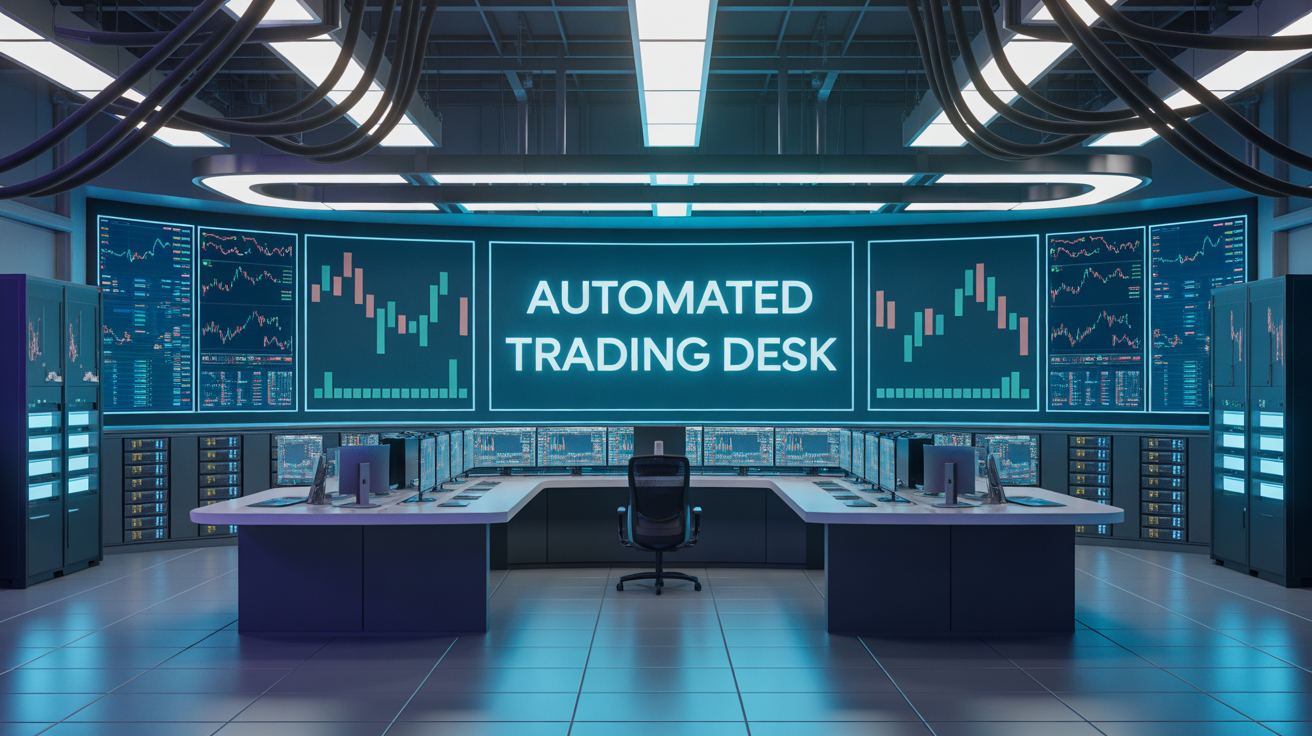 Salle trading desk automatisé haute fréquence serveurs câbles graphiques