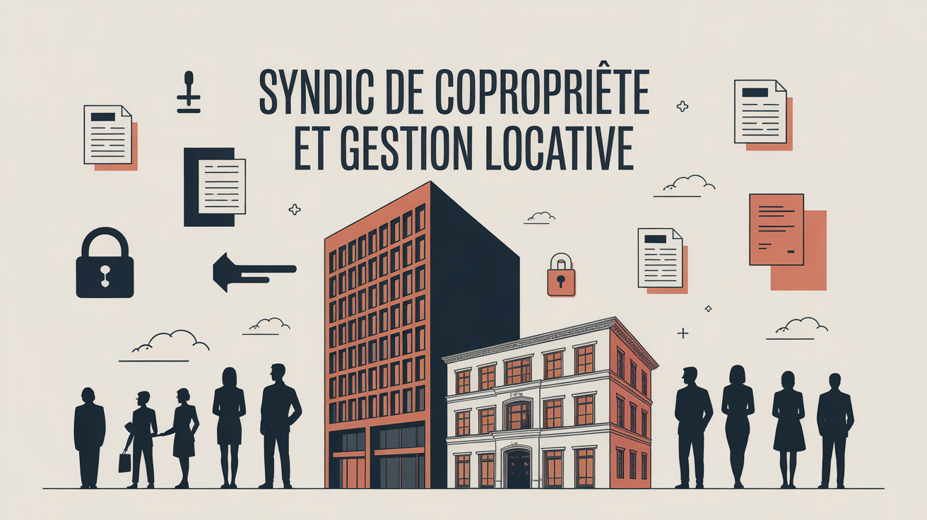 Syndic de copropriété et gestion locative illustration immeuble moderne ancien dossiers clefs sécurité