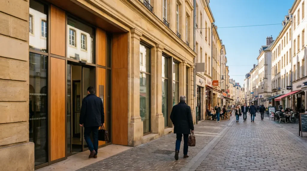 Agence Crédit Agricole Lorraine rue commerçante clients