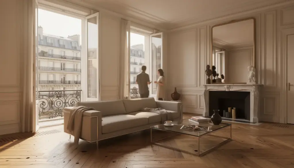 Salon lumineux appartement luxe Paris