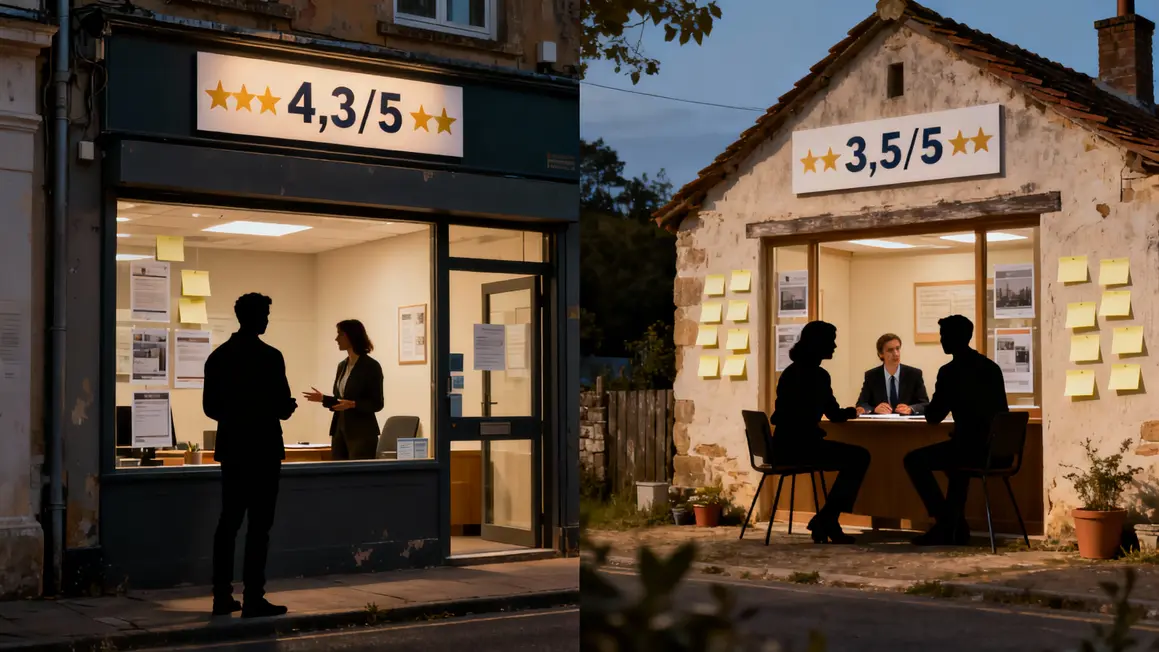 Agence immobilière MS Immobilier notes 4,3 et 3,5, clients en discussion