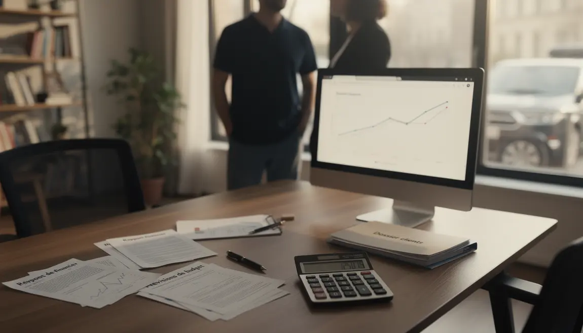 Bureau moderne avec graphiques et documents crédit