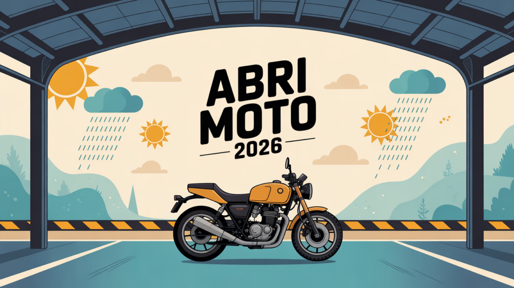 Abris moto sous pluie et soleil, ambiance sécurité moderne