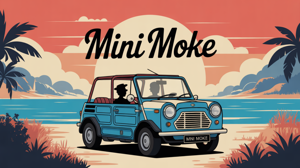 auto mini moke vintage bleu en bord de mer
