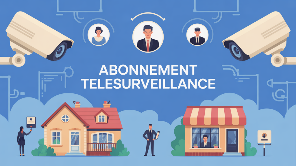 Illustration abonnement télésurveillance maison et commerce sécurisés