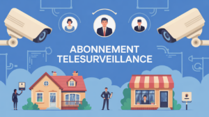 Illustration abonnement télésurveillance maison et commerce sécurisés