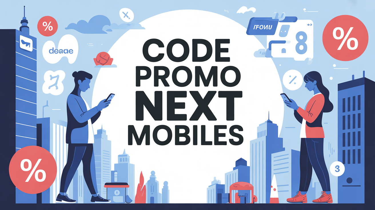 Illustration code promo Next Mobile sur ville moderne