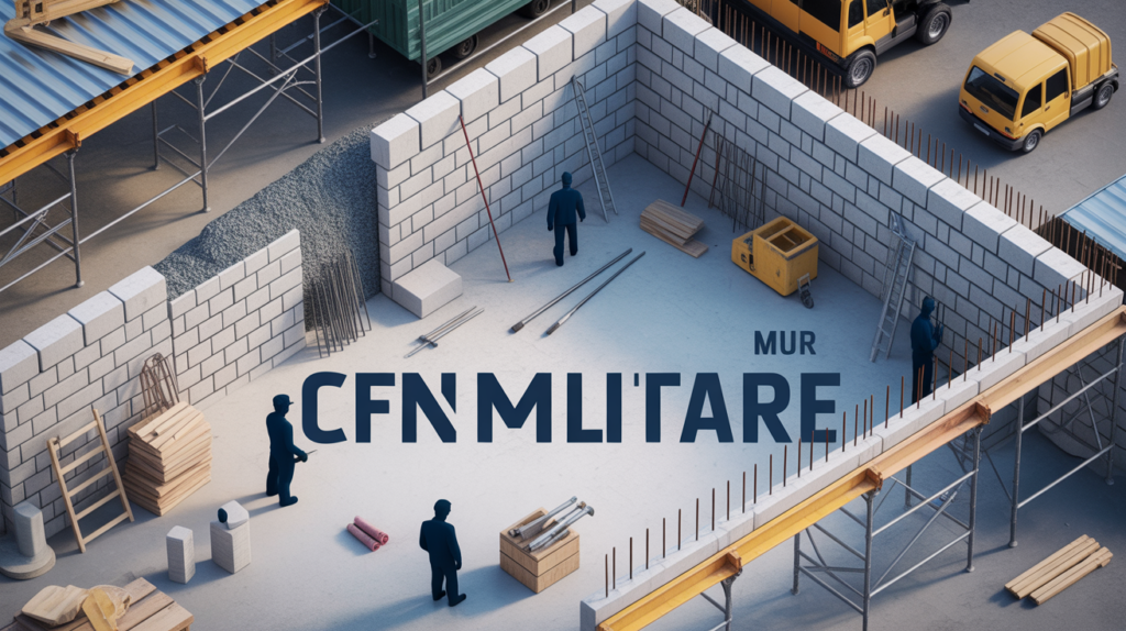 Vue chantier coffrage mur isometrique