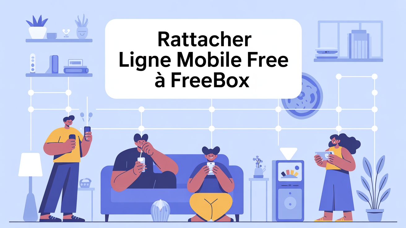 Illustration rattacher ligne mobile Freebox avec équipements familiaux