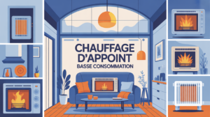 Chauffage d'appoint basse consommation visible dans une maison moderne en hiver