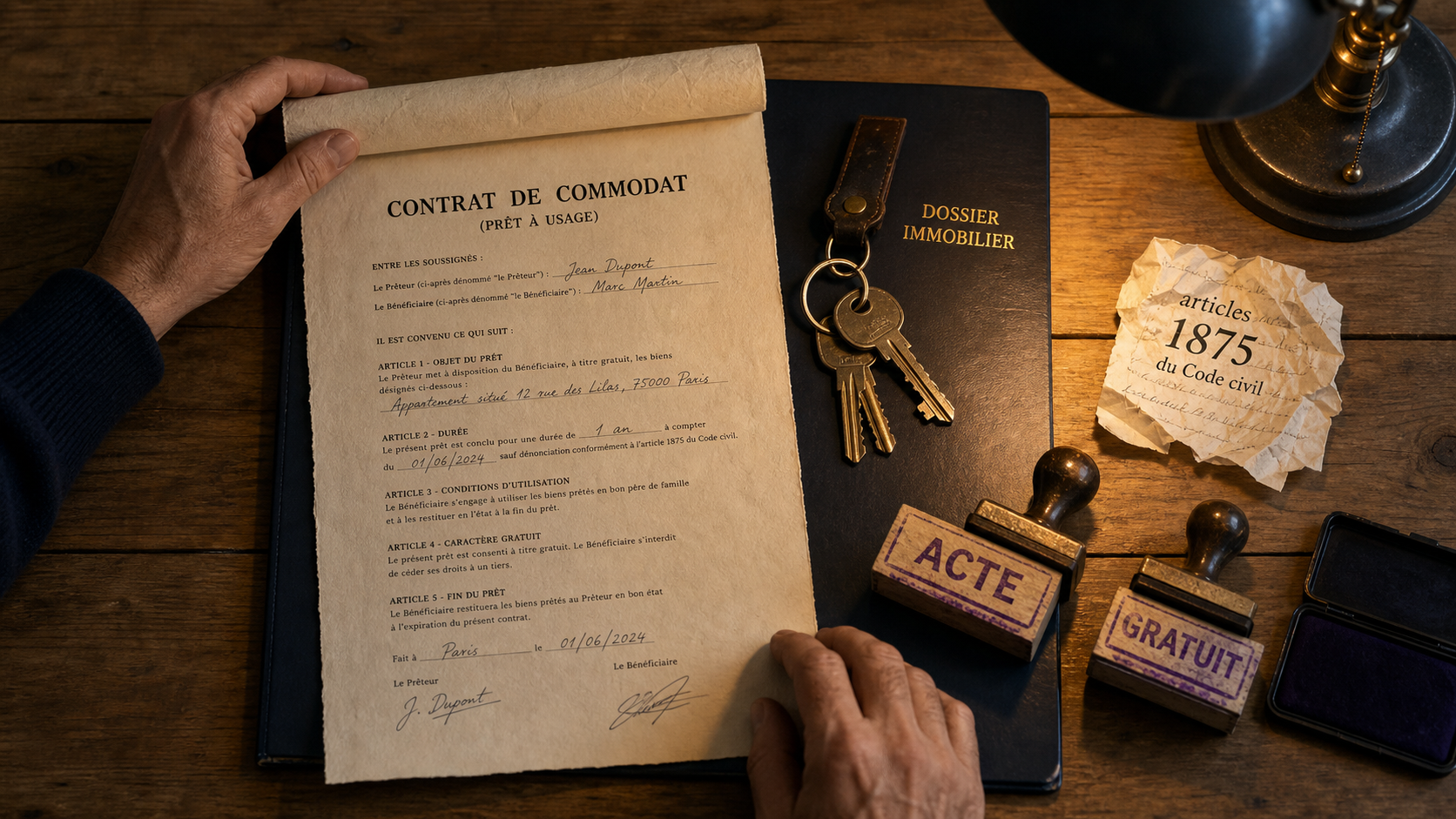 Commodat immobilier : clés et acte gratuit sur contrat