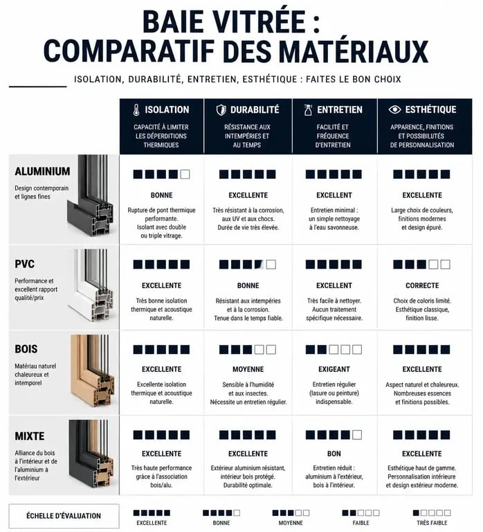 Comparatif des matériaux pour l'installation d'une baie vitrée