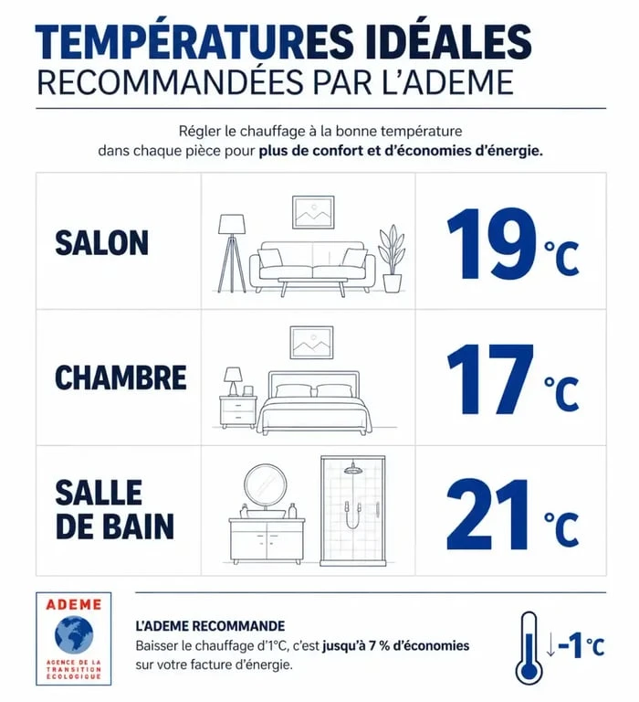 Températures idéales recommandées par l'ADEME pour régler son radiateur électrique par pièce