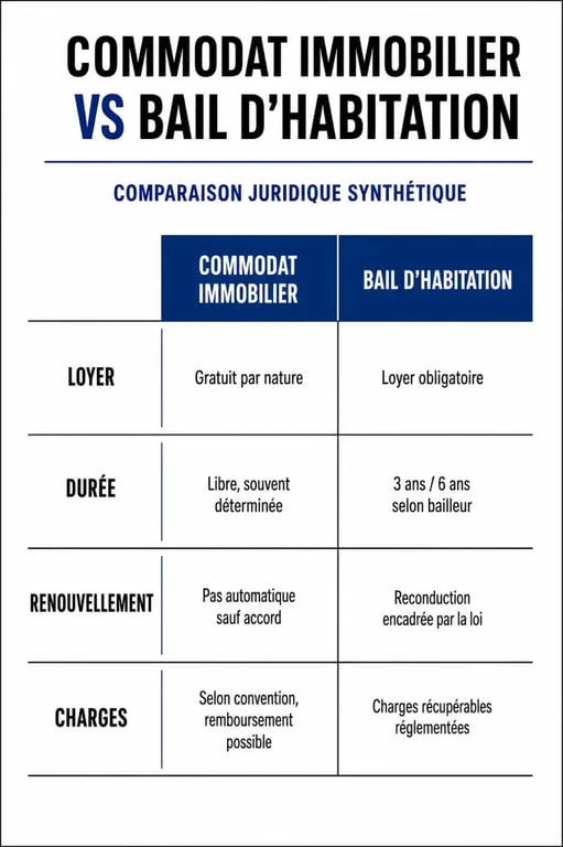 Infographie comparative : commodat immobilier vs bail d'habitation