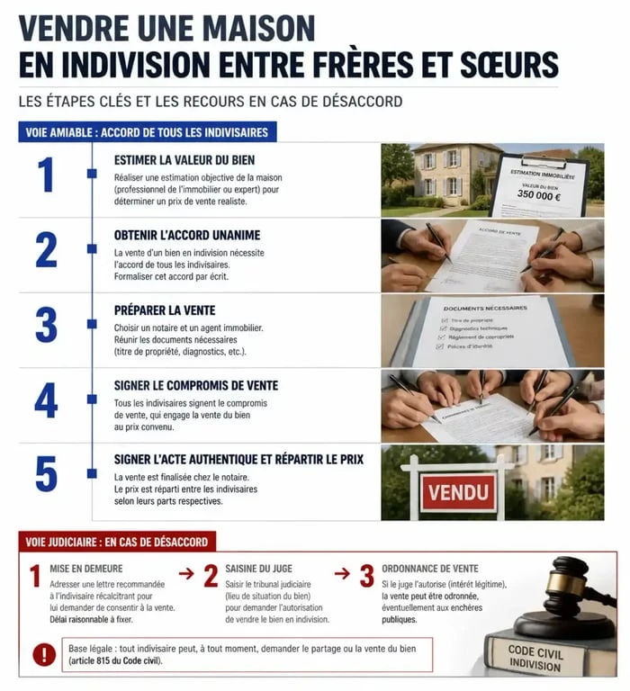 Processus de vente maison en indivision entre frère et sœur : étapes clés et procédures juridiques