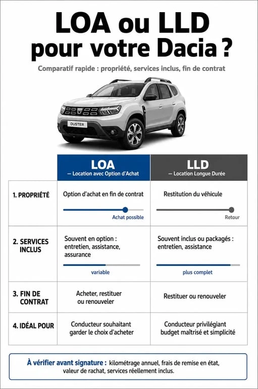Comparatif LOA vs LLD pour le leasing de votre voiture Dacia