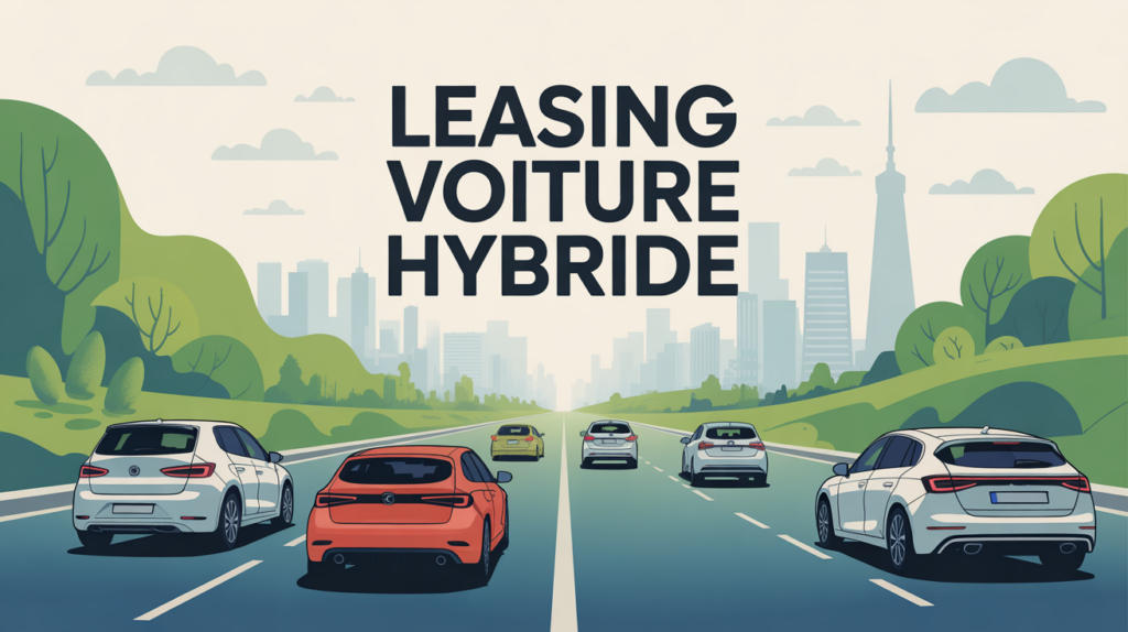 Illustration leasing voiture hybride sur route urbaine