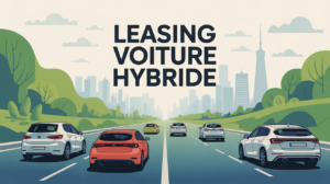 Illustration leasing voiture hybride sur route urbaine