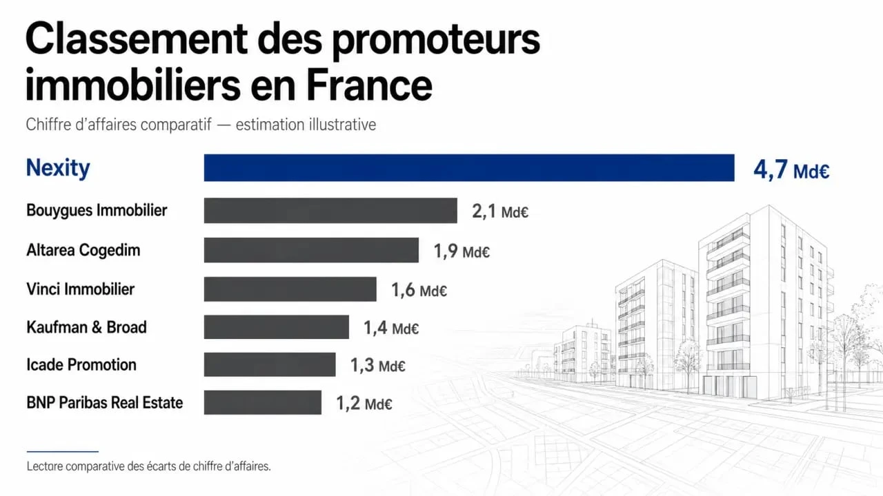 Classement promoteur immobilier des principaux acteurs en France avec comparaison visuelle du chiffre d’affaires