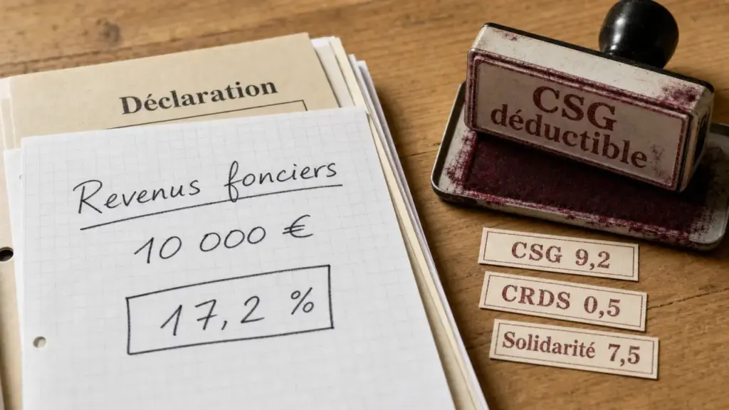 Revenus fonciers et CSG : calcul 17,2 % et CSG déductible 6,8 %