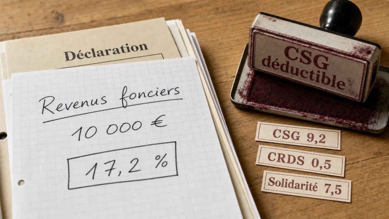 Revenus fonciers et CSG : calcul 17,2 % et CSG déductible 6,8 %